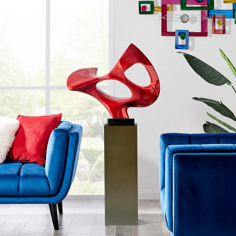 Abstract Mask 54" Tall Floor Sculpture // Metallic Red With Gray Stand — Finesse Decor LED General Lighting  