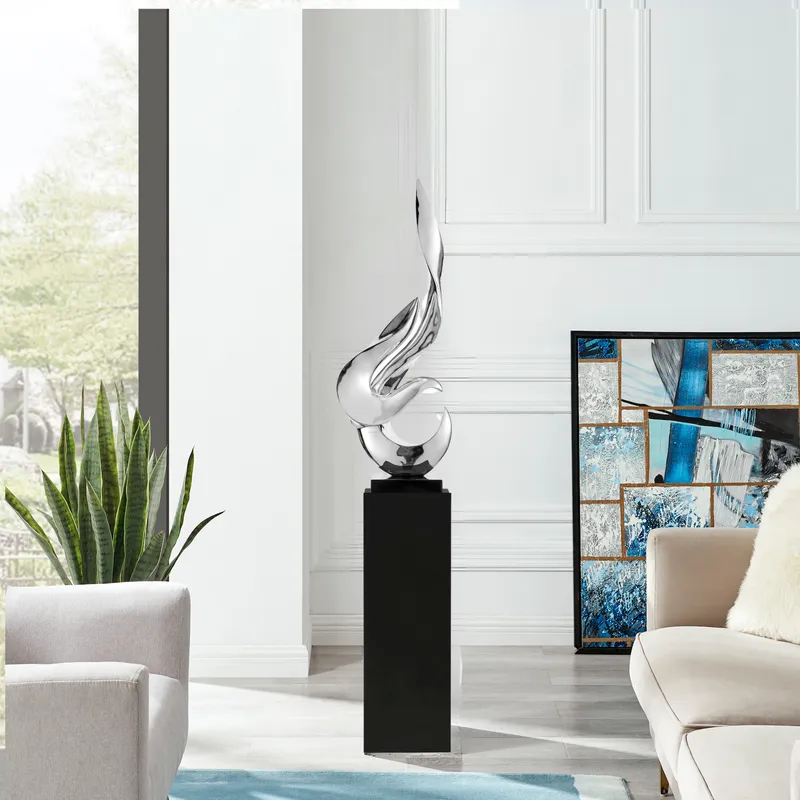 Flame 65" Tall Floor Sculpture // Chrome with Black Stand — Finesse Decor LED General Lighting  