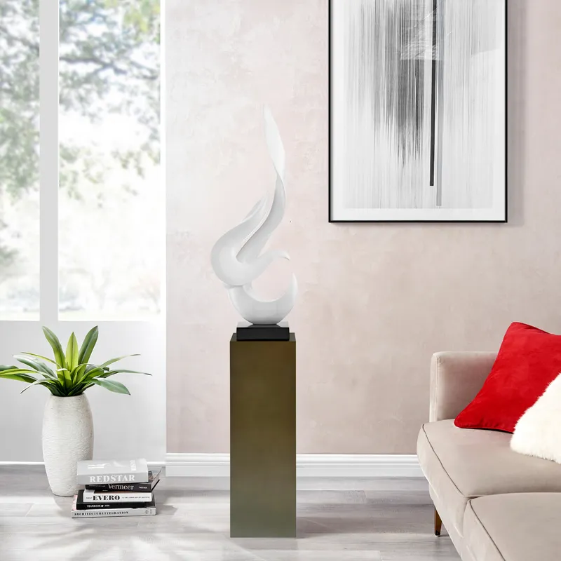 Flame 65" Tall Floor Sculpture // White With Gray Stand — Finesse Decor LED General Lighting  