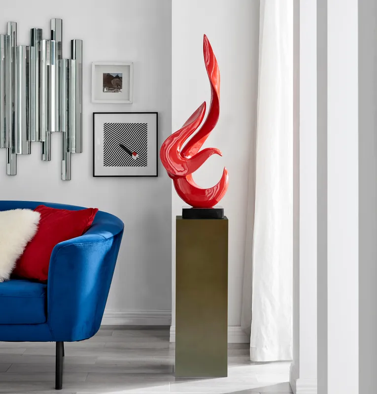 Red Flame Floor Sculpture With Gray Stand, 65" Tall — Finesse Decor LED General Lighting  