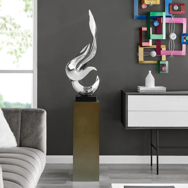 Flame 65" Tall Floor Sculpture // Chrome with Gray Stand — Finesse Decor LED General Lighting  
