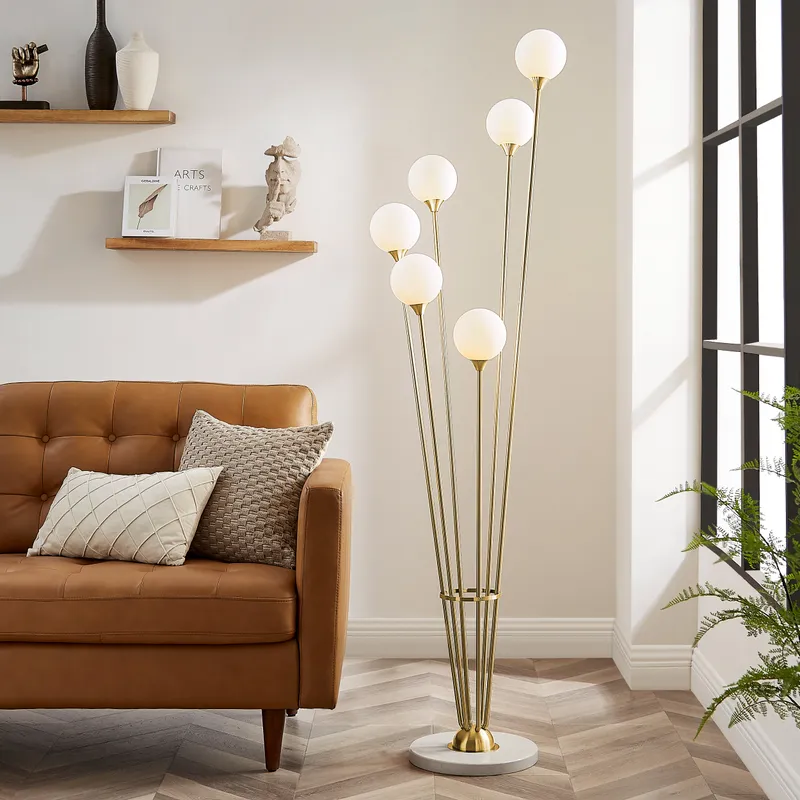 Anechdoche 6 Lights Floor Lamp // Gold and White — Finesse Decor LED General Lighting  