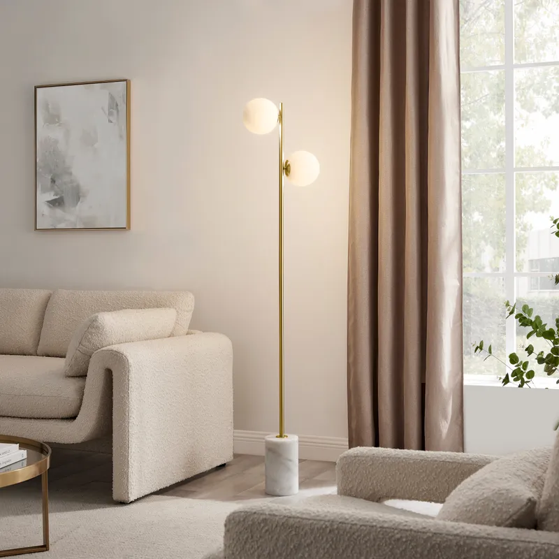Anechdoche 2 Lights Floor Lamp // Gold and White — Finesse Decor LED General Lighting  3000K