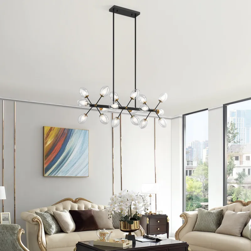 Nodus Crystal Rectangular 18 Lights Chandelier // Black — Finesse Decor LED Pendant Lights 3.0W 3000K