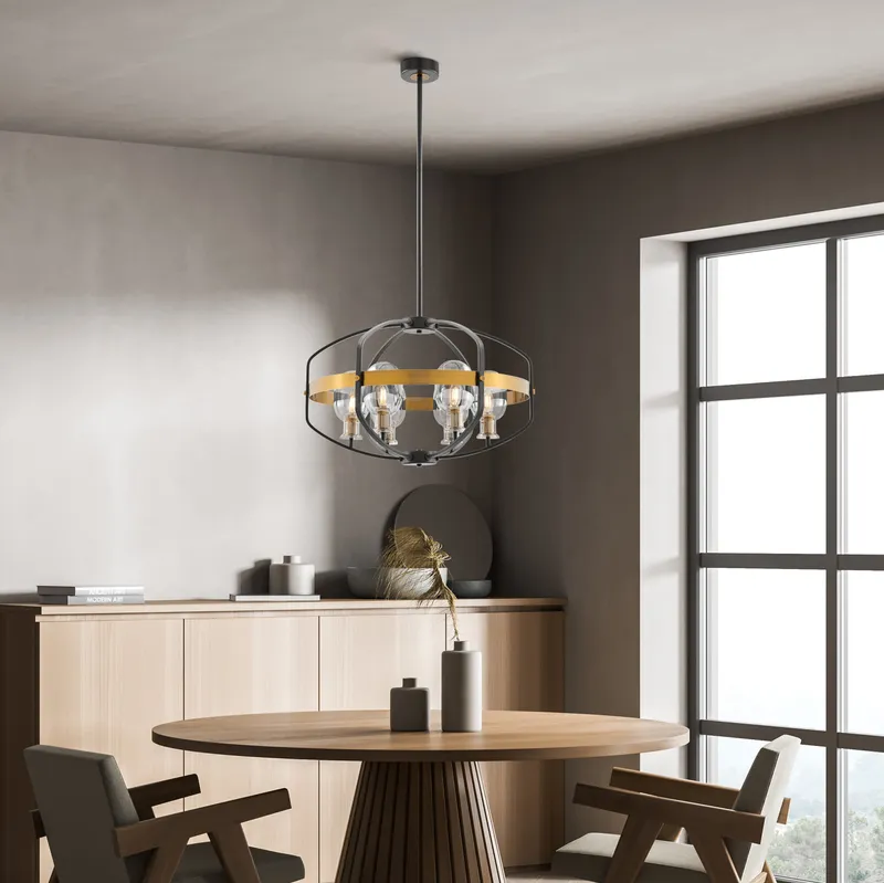Opia Vintage 8 Light Chandelier // Gold and Black — Finesse Decor LED Pendant Lights 30.0W 3000K