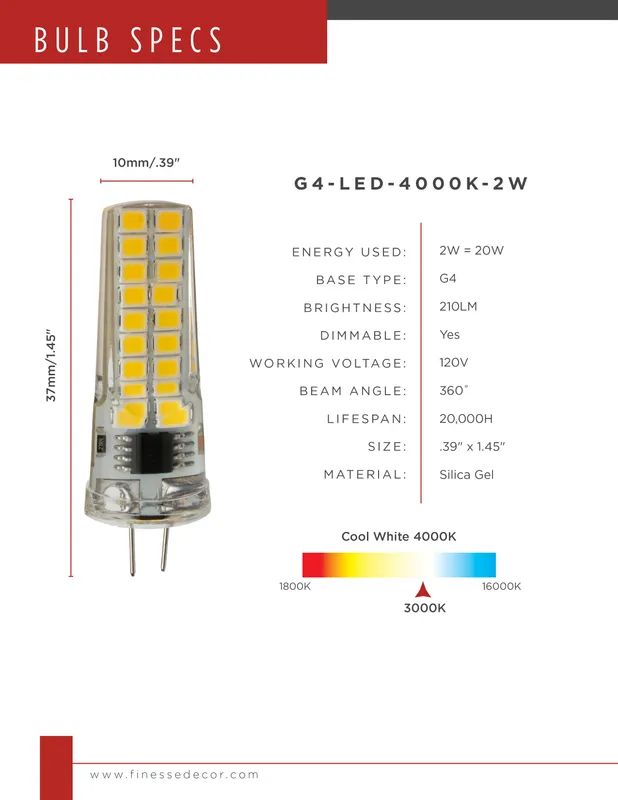 G4 LED Bulbs // 4000K 2W — Finesse Decor LED Bulbs & Lamps 2.0W 4000K