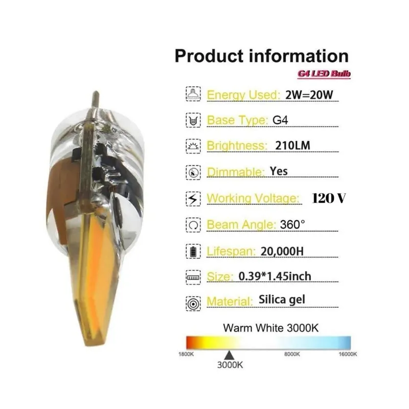 G4 LED Bulbs // 3000K 2W — Finesse Decor LED Bulbs & Lamps 2.0W 3000K