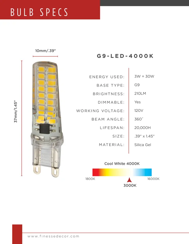 G9 LED Bulbs // 3W 4000K — Finesse Decor LED Bulbs & Lamps 3.0W 4000K