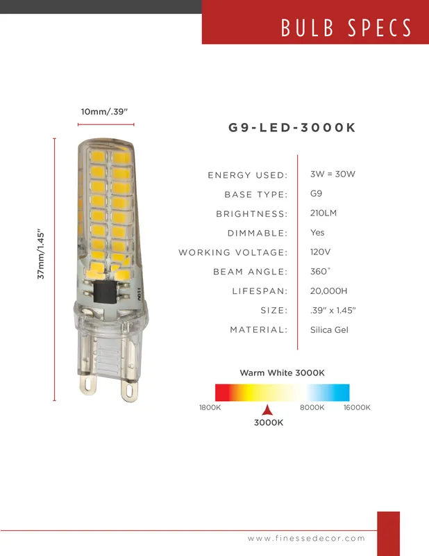 G9 LED Bulbs // 3W 3000K — Finesse Decor LED Bulbs & Lamps 3.0W 3000K