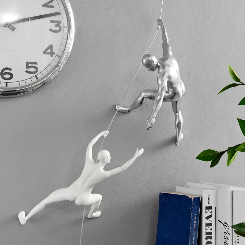Climbing Couple Set of Two Wall Sculptures // Matte White and Chrome — Finesse Decor LED Wall Lights  