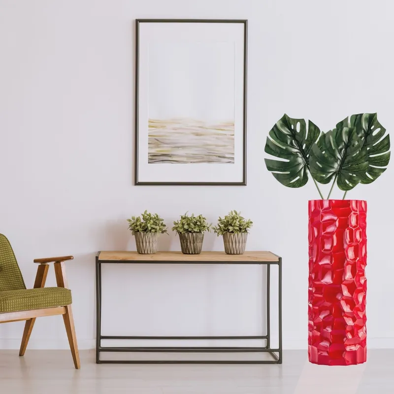 Textured Honeycomb Vase // Red, 36" — Finesse Decor LED General Lighting  