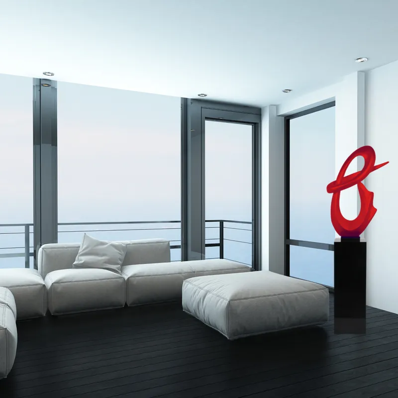 Fluid Abstract 59" Tall Floor Sculpture // Red with Black Stand — Finesse Decor LED General Lighting  