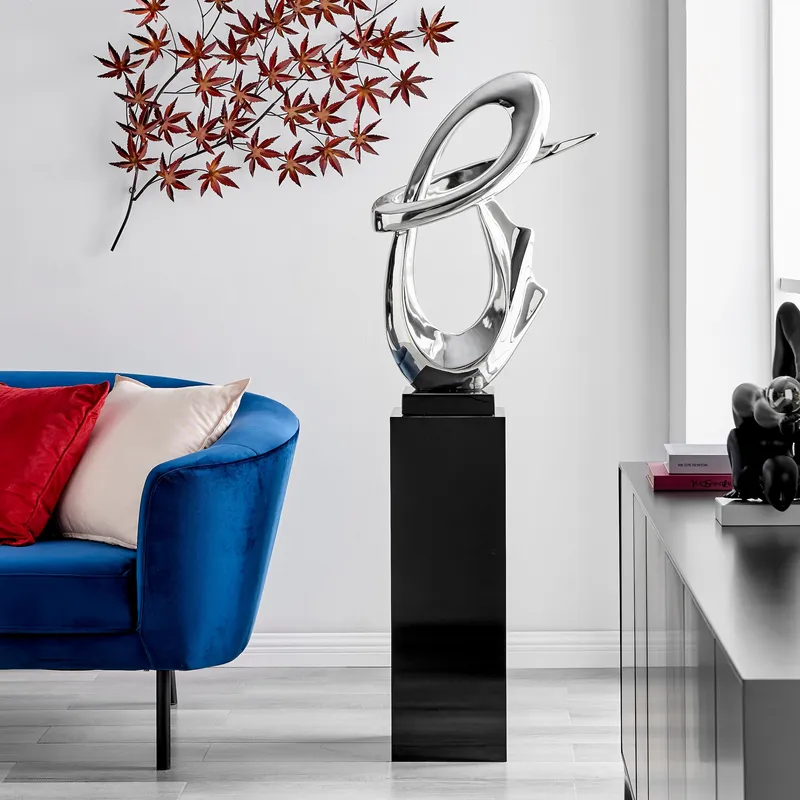 Fluid Abstract 59" Tall Floor Sculpture // Chrome with Black Stand — Finesse Decor LED General Lighting  