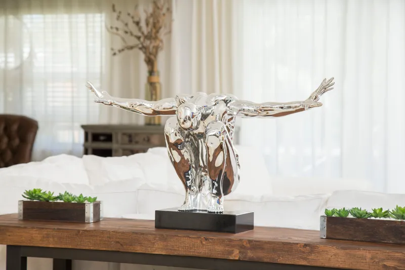 Large Saluting Man Resin Sculpture // Chrome — Finesse Decor LED General Lighting  