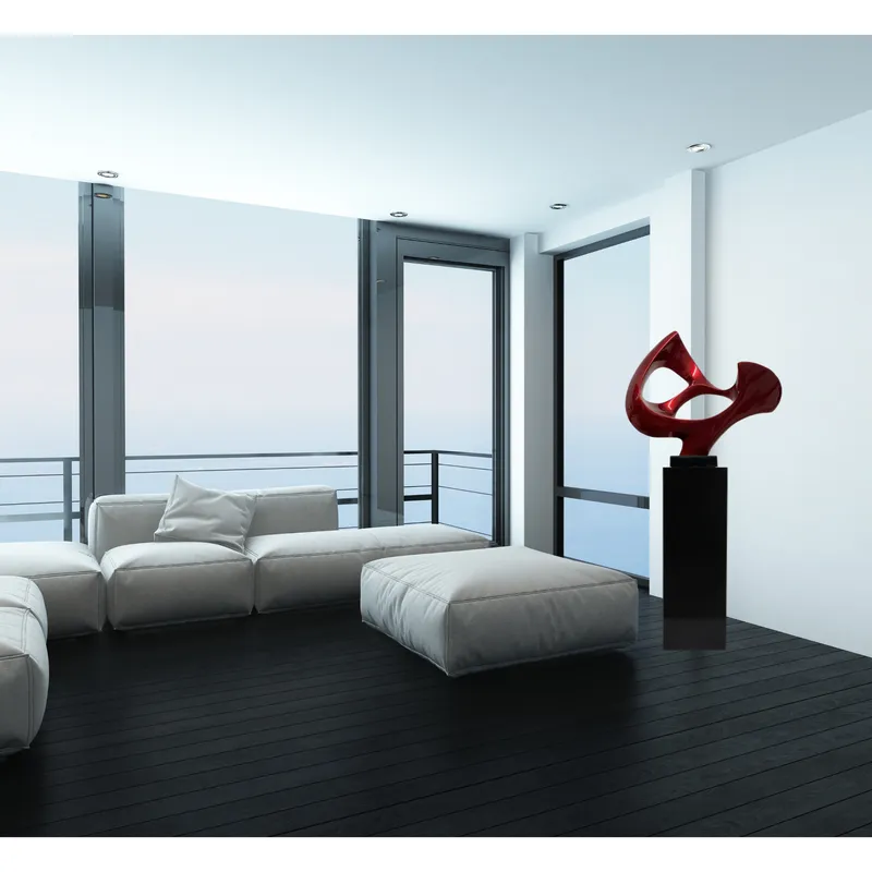 Abstract Mask 54" Tall Floor Sculpture // Metallic Red and Black Stand — Finesse Decor LED General Lighting  