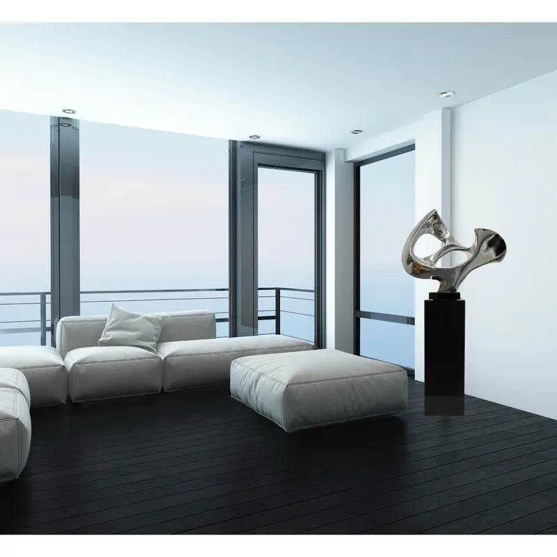 Abstract Mask 54" Tall Floor Sculpture // Chrome with Black Stand — Finesse Decor LED General Lighting  