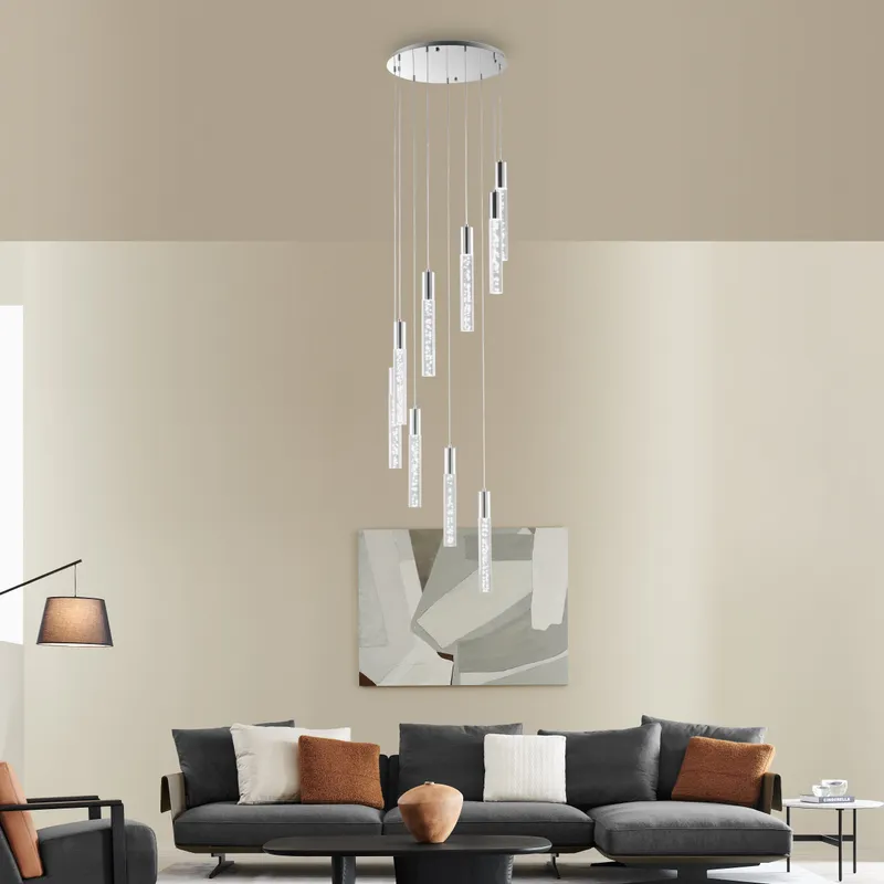 Acrylic Cylinder Chandelier // 9 Light — Finesse Decor LED Pendant Lights 3.0W 4000K