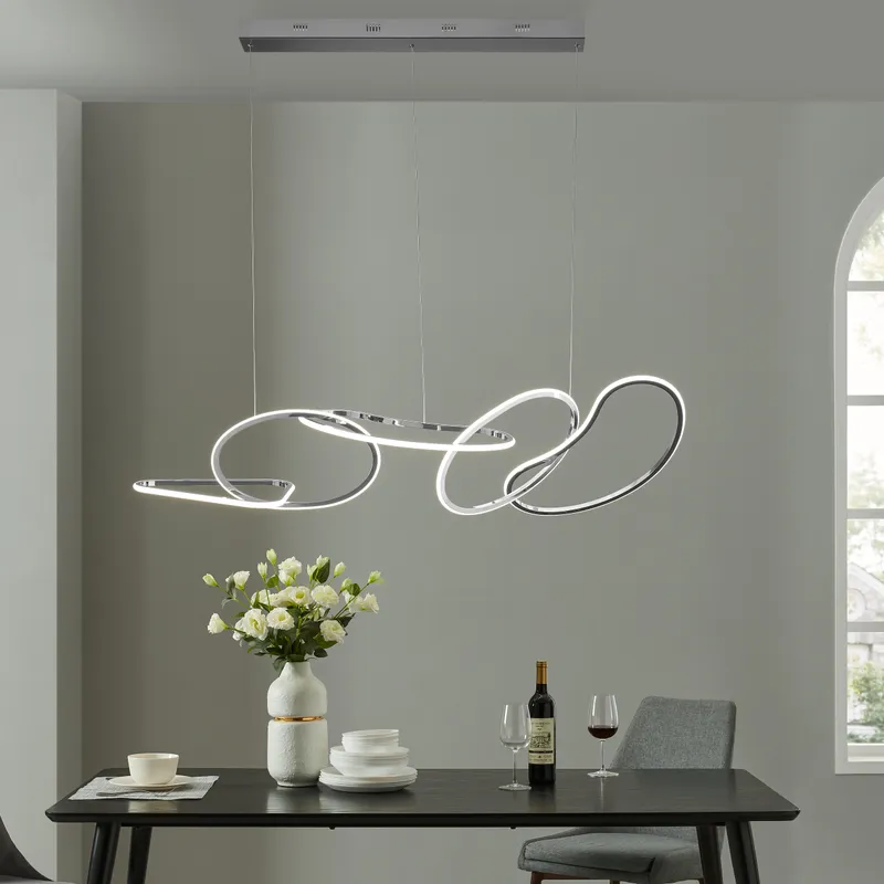 Seoul LED Hoops Rectangular Chandelier // Chrome — Finesse Decor LED Pendant Lights 54.0W 4000K