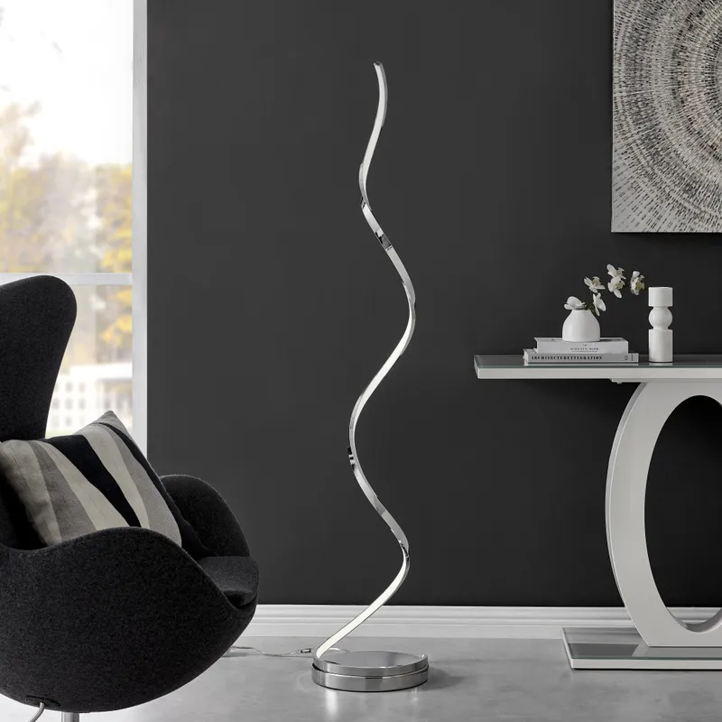 Modern Spiral LED 61" Chrome Floor Lamp // Dimmable Led Strip — Finesse Decor LED Linear Lights 36.0W 