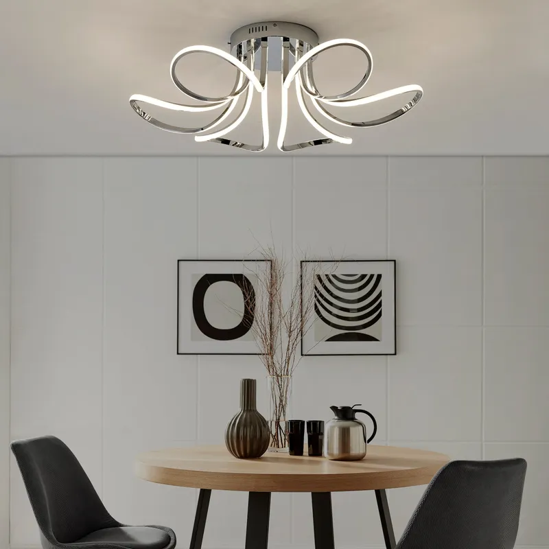 6  Petal Flower Dimmable LED Flush Mount Lamp // Chrome — Finesse Decor LED Pendant Lights 60.0W 