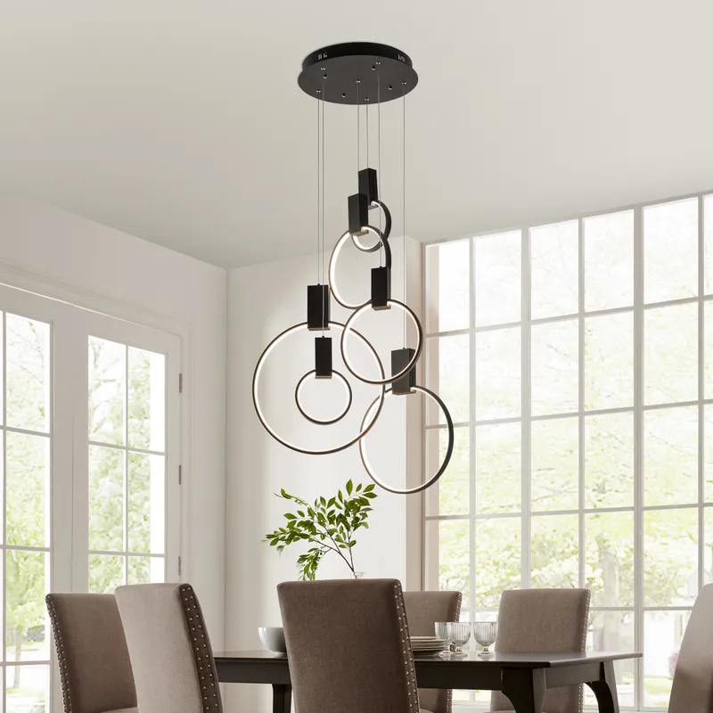 Hong Kong LED Circular Chandelier // Matte Black — Finesse Decor LED Pendant Lights 60.0W 4000K