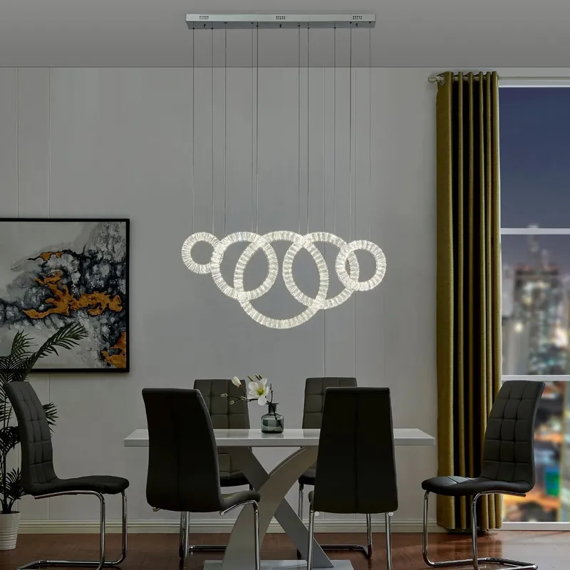 5 Hoop Crystal Progression Chandelier // Chrome — Finesse Decor LED Pendant Lights 50.0W 