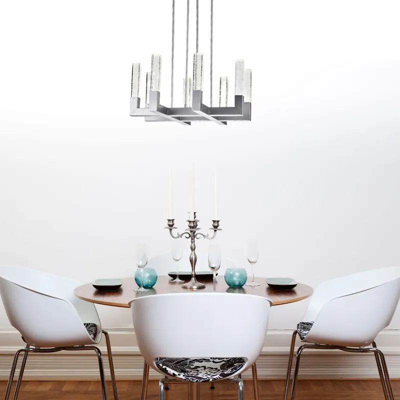 8 Light Square Crystal Dianyi LED Chandelier // Silver — Finesse Decor LED Pendant Lights 5.0W 4000K
