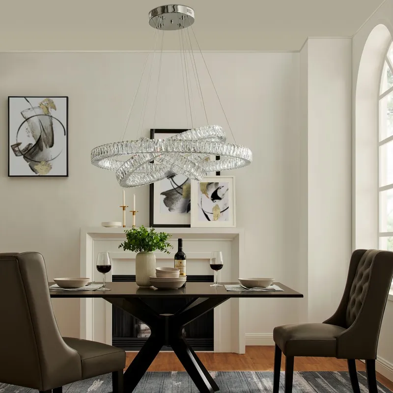 Crystal Elegance Three Ring Chandelier — Finesse Decor LED Pendant Lights 150.0W 