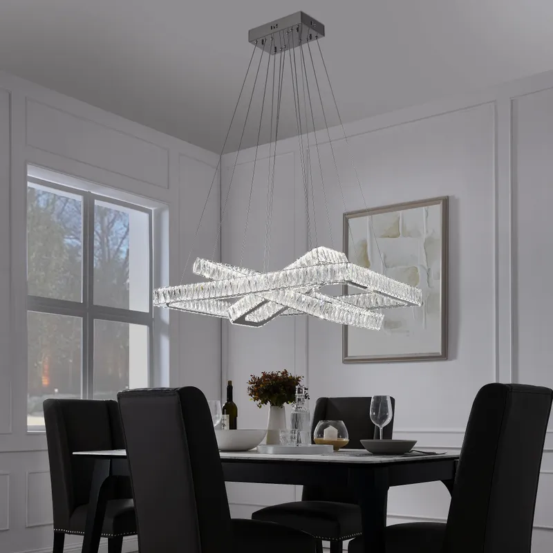 Crystal Elegance LED Chandelier //  3 Rectangles — Finesse Decor LED Pendant Lights 100.0W 4000K