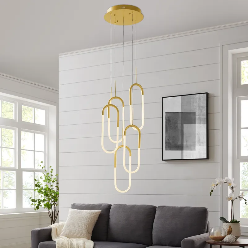 LED Five Clips Chandelier //  Sandy Gold — Finesse Decor LED Pendant Lights 42.0W 4000K