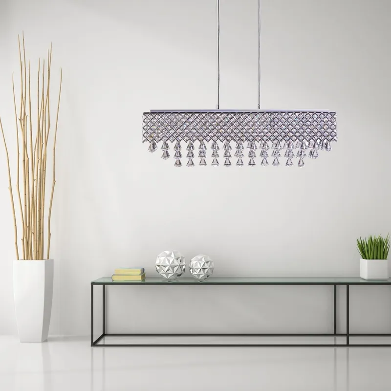 Cinderella Crystal Rectangular Chandelier // 12 Light — Finesse Decor LED Pendant Lights 36.0W 4000K