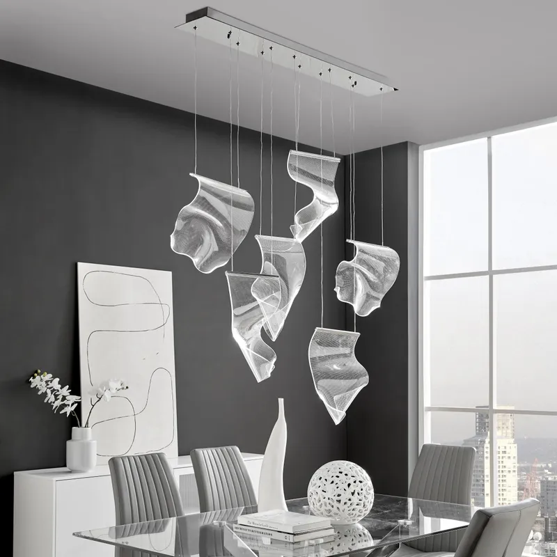 Acrylic Lace 6 Light Chandelier // Chrome — Finesse Decor LED Pendant Lights 25.0W 4000K