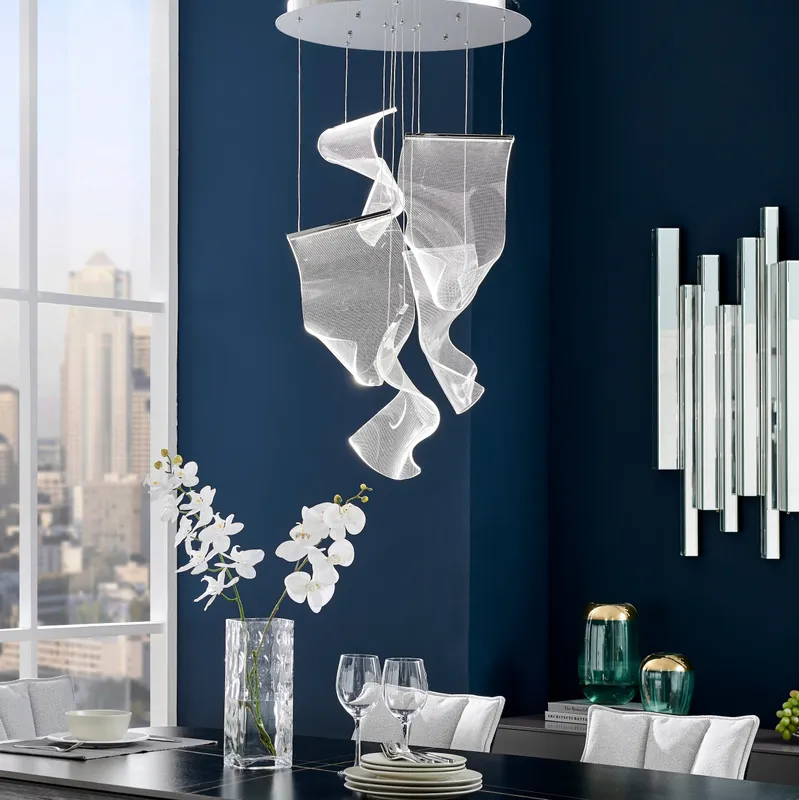 Acrylic Lace 5 Light Chandelier // Chrome — Finesse Decor LED Pendant Lights 1982.0W 4000K