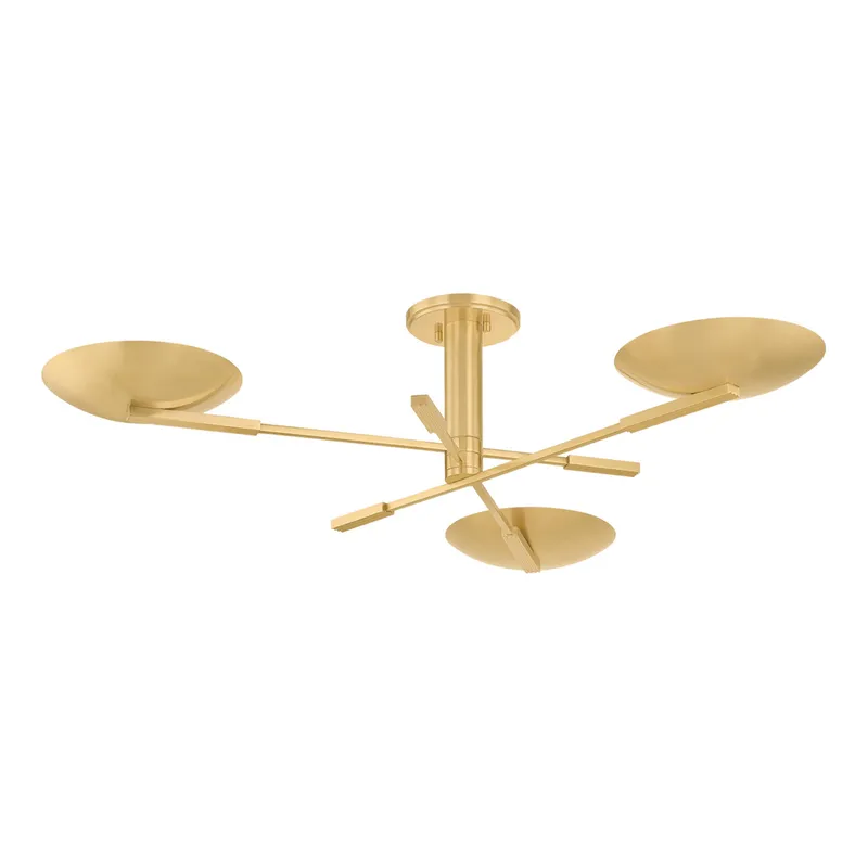 Johnson 3-Light Semi Flush in Aged Brass 42.5W x 9.75H — Foundry Lighting LED Ceiling Lights 42.5W 
