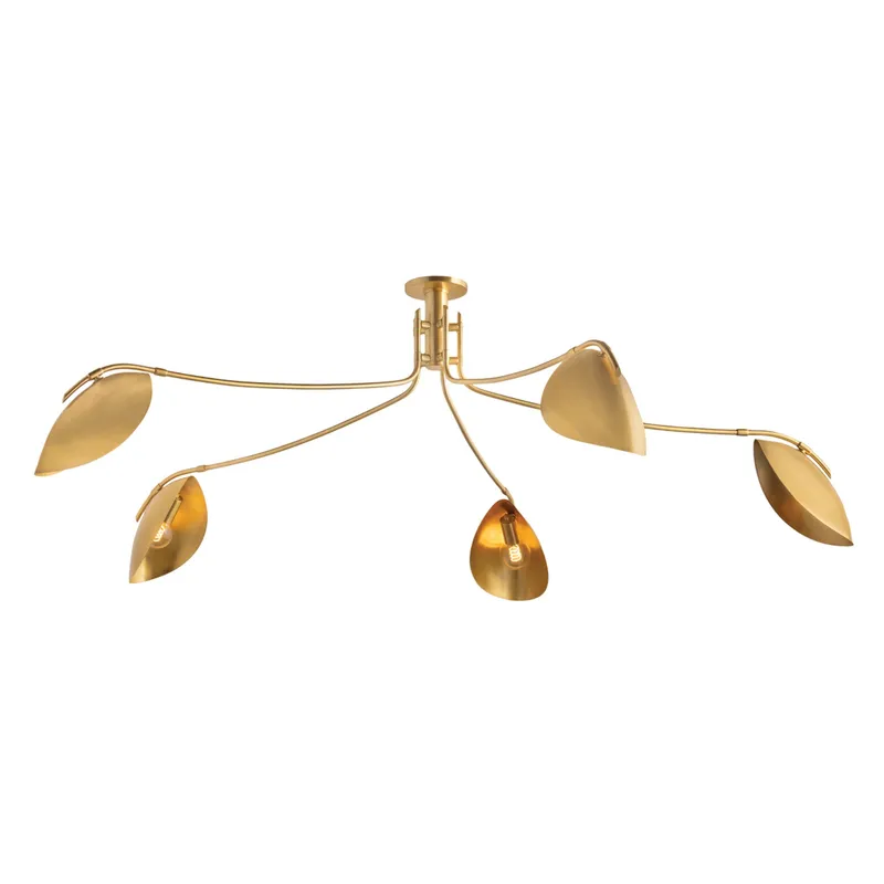 Avondale 5-Light Semi Flush in Aged Brass 72W x 21H — Foundry Lighting LED Ceiling Lights 72.0W 