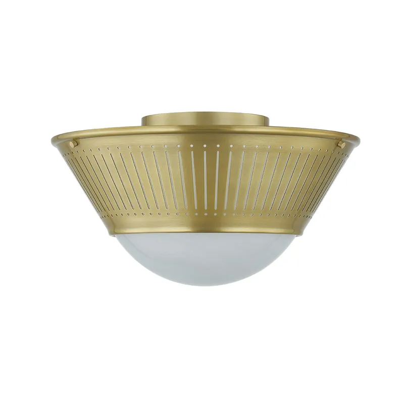Elsmere 1-Light Flush Mount in Aged Brass 14.25W x 8H — Foundry Lighting LED Ceiling Lights 25.0W 