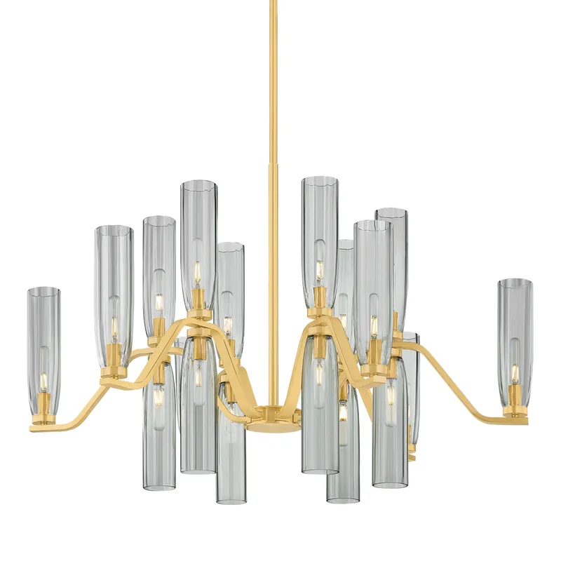 Harpswell 18-Light Chandelier in Aged Brass 43W x 28.25H — Foundry Lighting LED Pendant Lights 43.0W 