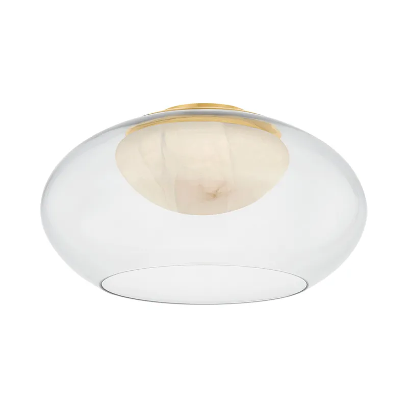 Moore 1-Light Flush Mount in Aged Brass 17W x 9H — Foundry Lighting LED Ceiling Lights 17.0W 