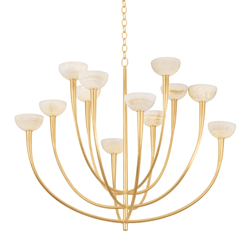 Maywood 12-Light Chandelier in Vintage Gold Leaf 45.25W x 36.5H — Foundry Lighting LED Pendant Lights 25.0W 
