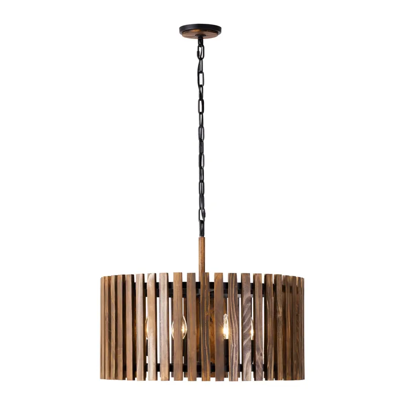 Suratto 6 Light   Pendant - Matte Black/Medium Walnut — Varaluz Lighting LED Landscape Lights  