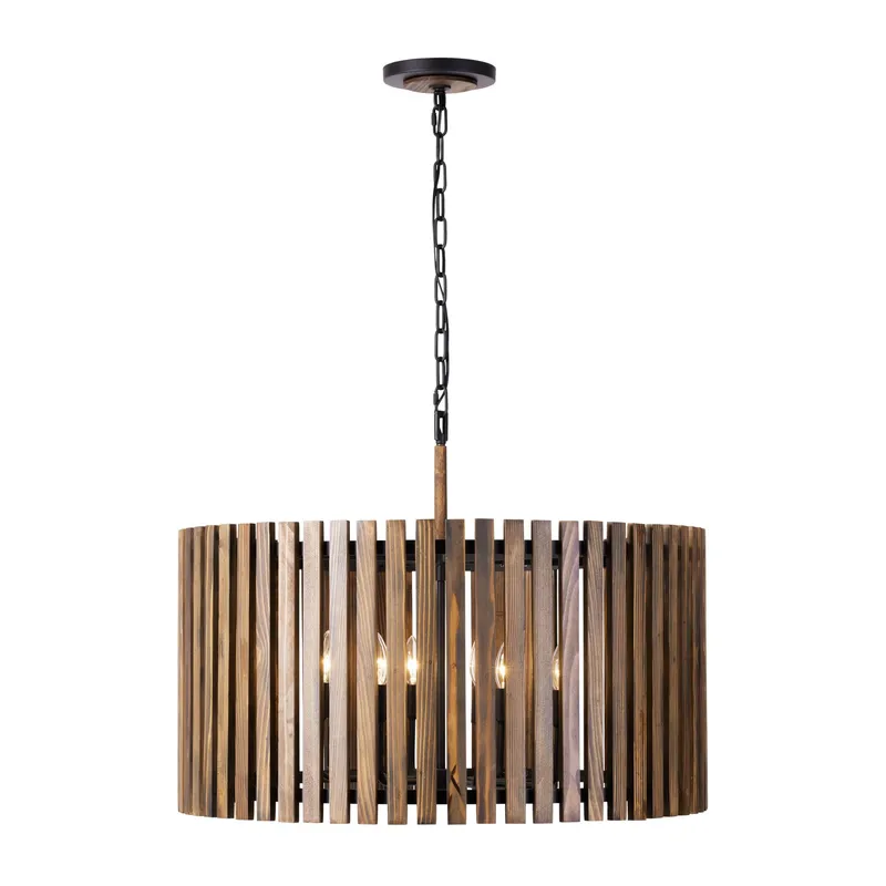 Suratto 8 Light   Pendant - Matte Black/Medium Walnut — Varaluz Lighting LED Landscape Lights  
