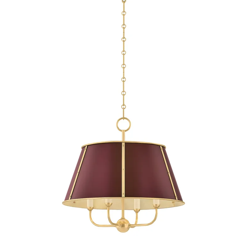 Cambridge 4-Light Chandelier in Aged Brass by Mark D. Sikes 20.25W x 19.5H (Soft Crimson) — Foundry Lighting LED Pendant Lights 25.0W 