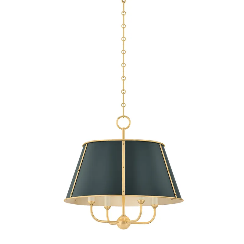 Cambridge 4-Light Chandelier in Aged Brass by Mark D. Sikes 20.25W x 19.5H (Soft Studio Green) — Foundry Lighting LED Pendant Lights 25.0W 