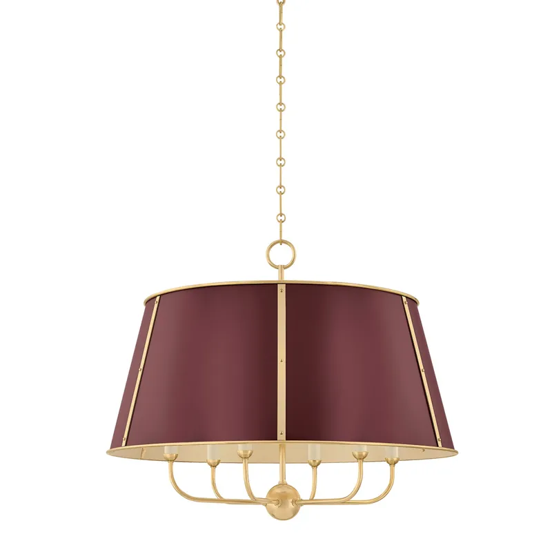 Cambridge 6-Light Chandelier in Aged Brass by Mark D. Sikes 28.5W x 23H (Soft Crimson) — Foundry Lighting LED Pendant Lights 28.5W 