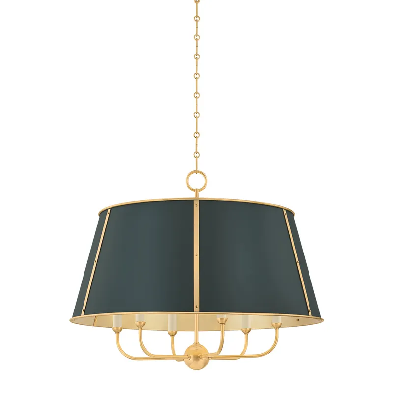 Cambridge 6-Light Chandelier in Aged Brass by Mark D. Sikes 28.5W x 23H (Soft Studio Green) — Foundry Lighting LED Pendant Lights 28.5W 