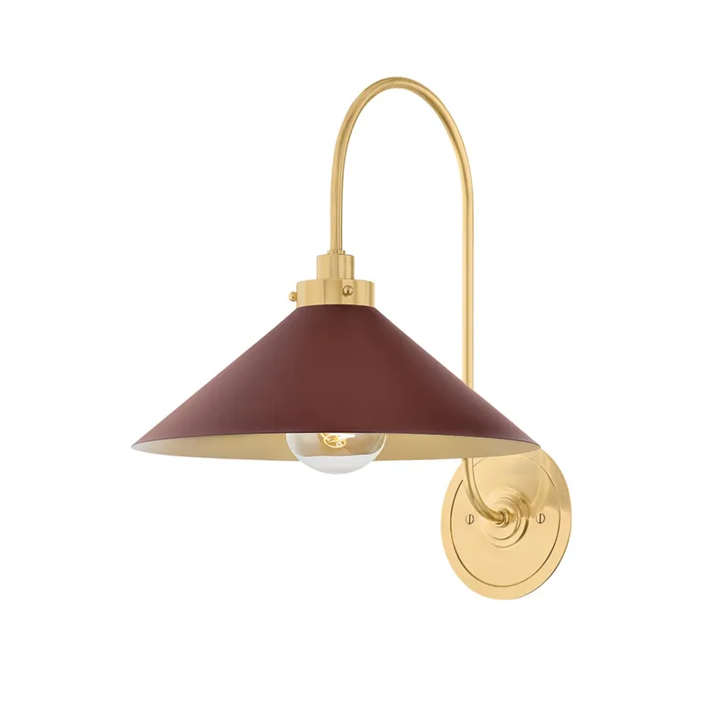 Clivedon 1-Light Wall Sconce in Aged Brass by Mark D. Sikes 12W x 16H (Soft Crimson) — Foundry Lighting LED Wall Lights 12.0W 