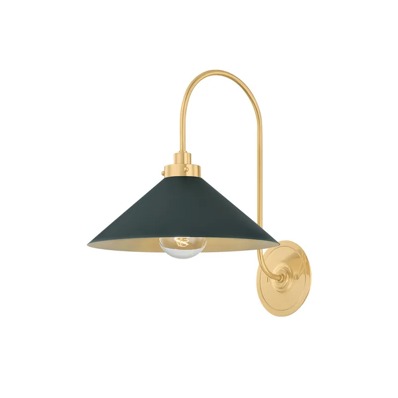 Clivedon 1-Light Wall Sconce in Aged Brass by Mark D. Sikes 12W x 16H (Soft Studio Green) — Foundry Lighting LED Wall Lights 12.0W 