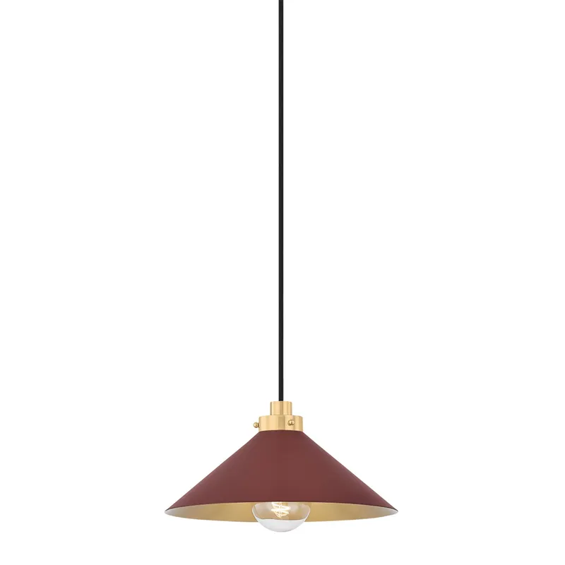 Clivedon 1-Light Pendant in Aged Brass by Mark D. Sikes 12W x 6.5H (Soft Crimson) — Foundry Lighting LED Pendant Lights 12.0W 