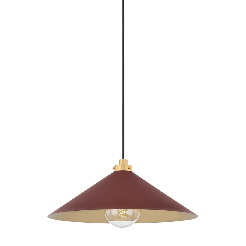 Clivedon 1-Light Pendant in Aged Brass by Mark D. Sikes 20W x 8.5H (Soft Crimson) — Foundry Lighting LED Pendant Lights 20.0W 