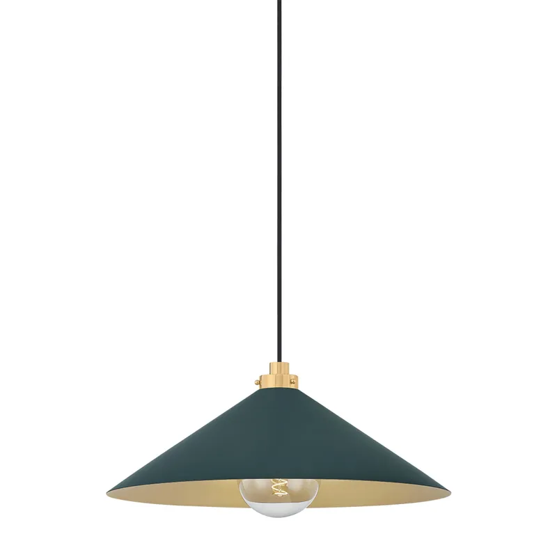 Clivedon 1-Light Pendant in Aged Brass by Mark D. Sikes 20W x 8.5H (Soft Studio Green) — Foundry Lighting LED Pendant Lights 20.0W 
